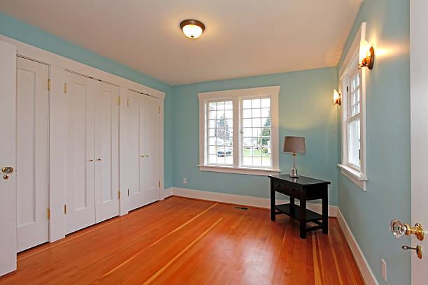 istock BLue room with cherry floor and white closet doors 494055735