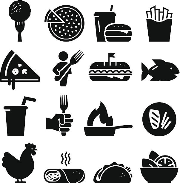 ikony oběda - černá série - hamburger jídlo stock ilustrace