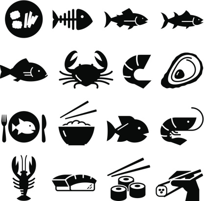 Sushi and seafood icon set. Professional vector icons for your print project or Web site. See more in this series. 
