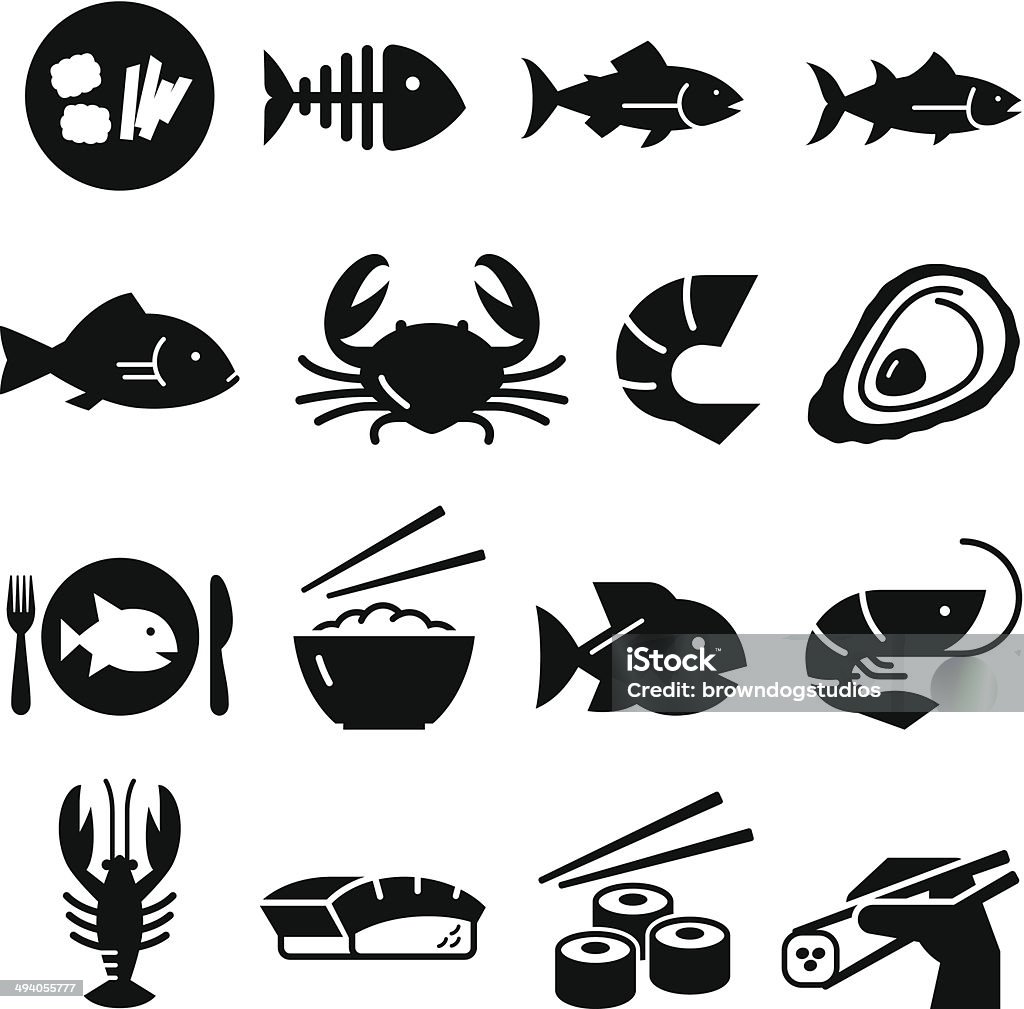 Seafood Icons - Black Series Sushi and seafood icon set. Professional vector icons for your print project or Web site. See more in this series.  Icon Symbol stock vector