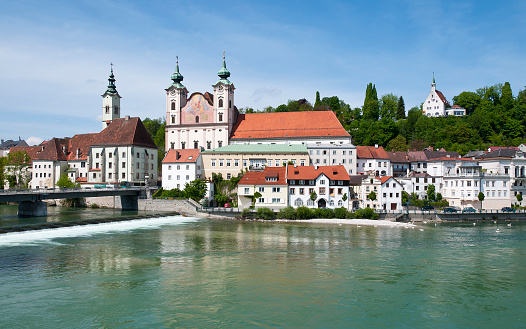 View over the Steyr to st. Michael's Church, Upper Austria.