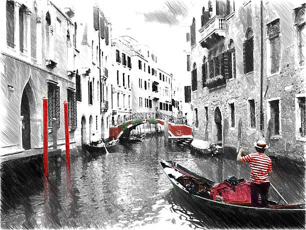 istock Gondolas, gondolier on Venice. Digital illustration in draw 494057360