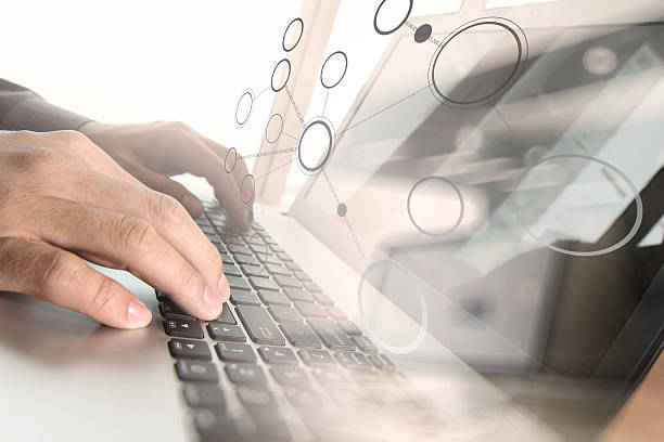 istock Close up of business man hand working on laptop computer 494057712