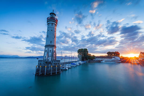 LINDAU, GERMANY LINDAU, GERMANY - Lighthouse at port of Lindau harbour, Lake Constance, Bavaria lindau lighthouse stock pictures, royalty-free photos & images
