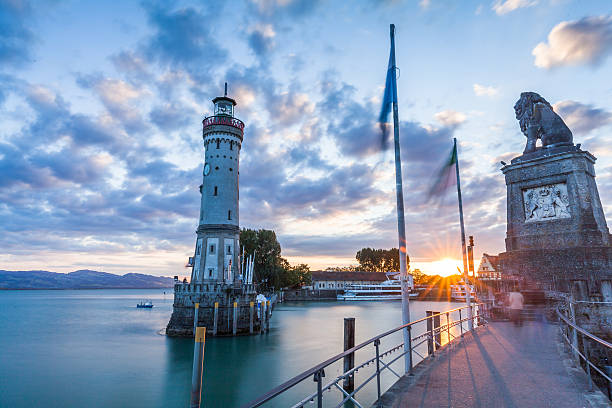 LINDAU, GERMANY LINDAU, GERMANY - Lighthouse at port of Lindau harbour, Lake Constance, Bavaria bodensee stock pictures, royalty-free photos & images