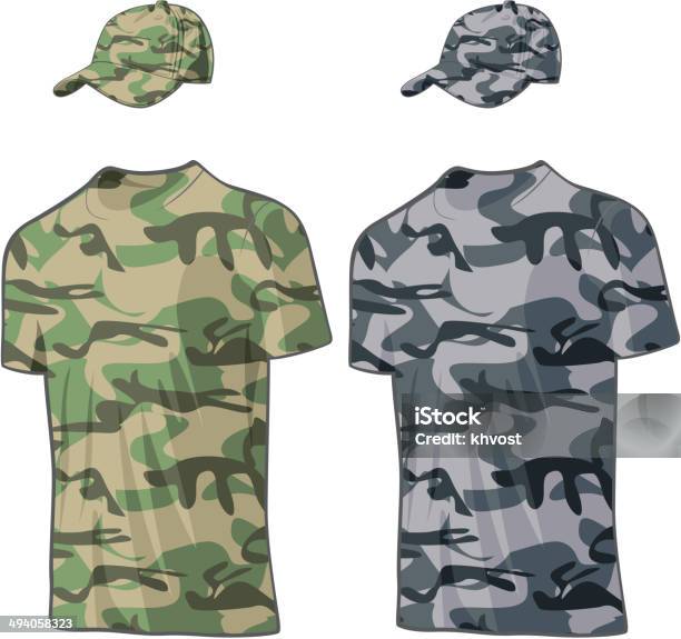 Military Shirts And Caps Templates Stock Illustration - Download Image Now - Camouflage, Camouflage Clothing, Hat
