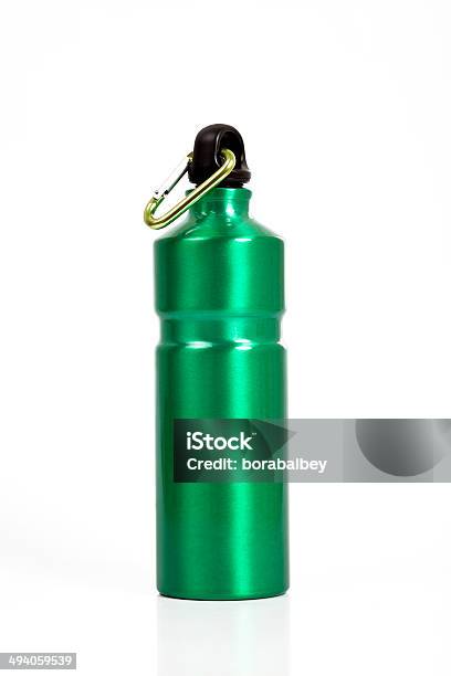 Full Length Green Waterbottle Stock Photo - Download Image Now - Water Canteen, Carabiner, Aluminum