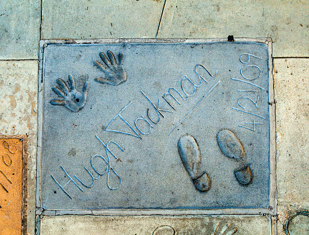 handprints von hugh jackman in hollywood boulevard im concret - concret stock-fotos und bilder