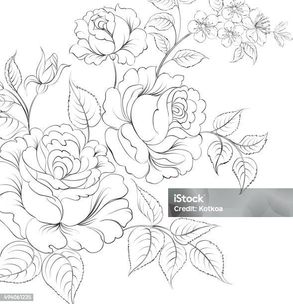 Bouquet Of Roses Iolated On White Background Stock Illustration - Download Image Now - Backgrounds, Day, Illustration