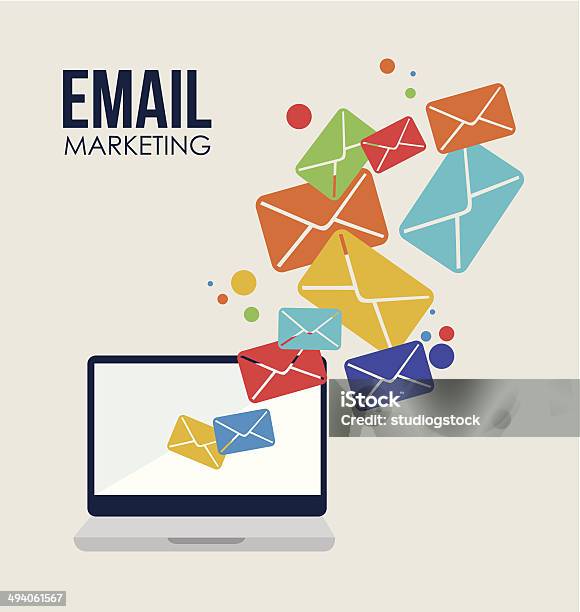 Computer Portatile Con Icone Multicolore Email - Immagini vettoriali stock e altre immagini di E-Mail - E-Mail, Marketing, Affari