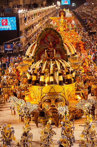 Rio de Janeiro, Brazil - February 14, 2010: Samba school presentation in Sambodrome in Rio de Janeiro carnival. This is one of the most waited big event in town and attracts thousands of tourists from all over the world. The parade is happenning in two consecutive days and the samba schools are always trying their best to impress the judges.