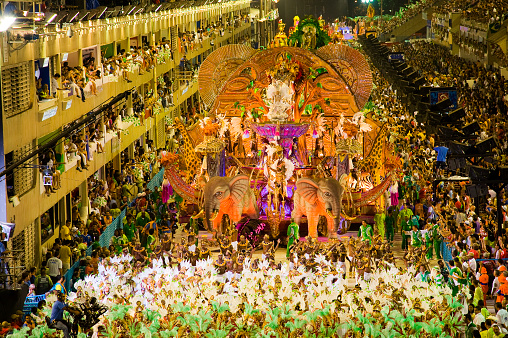 Rio de Janeiro, Brazil - February 15, 2010: Samba school presentation in Sambodrome in Rio de Janeiro carnival. This is one of the most waited big event in town and attracts thousands of tourists from all over the world. The parade is happenning in two consecutive days and the samba schools are always trying their best to impress the judges.