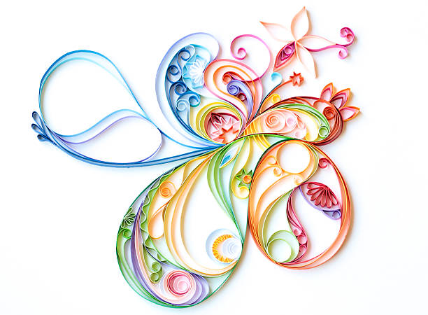 Multi Colored Paper Quilled Pattern Handmade multi colored paper quilled abstract pattern, a delightful background for any designs or presentations. paper quilling stock pictures, royalty-free photos & images