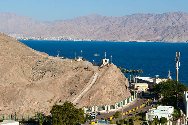 View of the Taba border crossing on the Egyptian-Israeli border View of the Taba border crossing on the Egyptian-Israeli border. Taba, Sinai, Egypt israel egypt border stock pictures, royalty-free photos & images