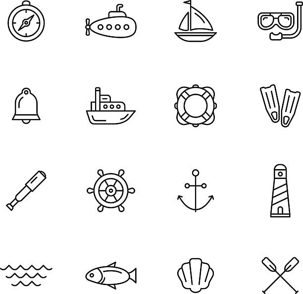 항해 아이콘 - sailboat sign nautical vessel shape stock illustrations