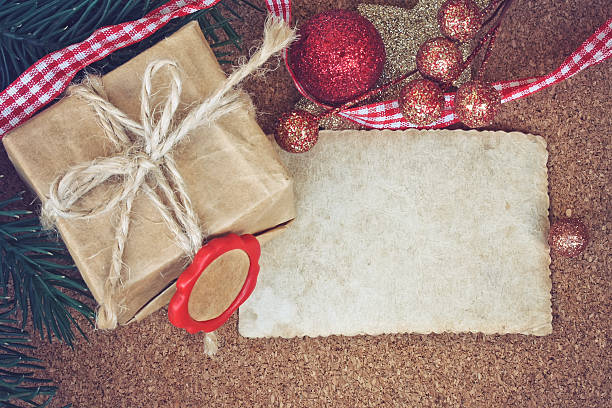 istock Christmas background with gift, blank paper 494067252