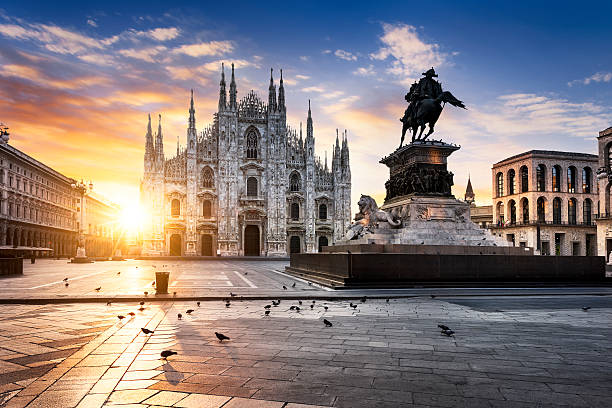 Milano spirit Duomo at sunrise, Milan, Europe. milan stock pictures, royalty-free photos & images