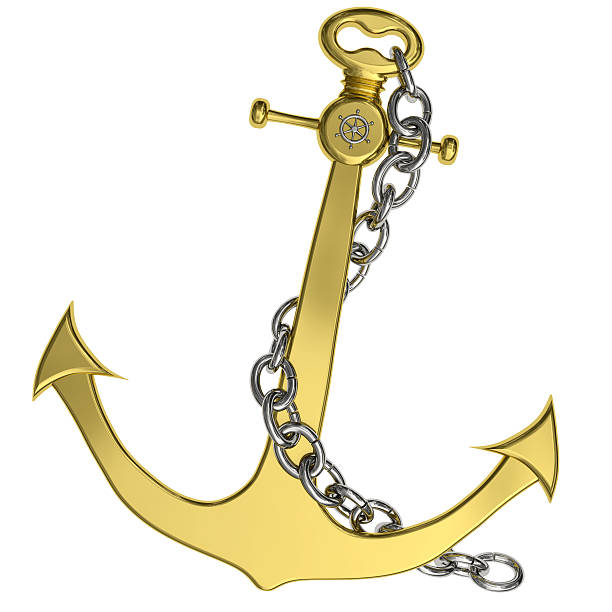 istock Golden anchor with chain isolated on white 494084546