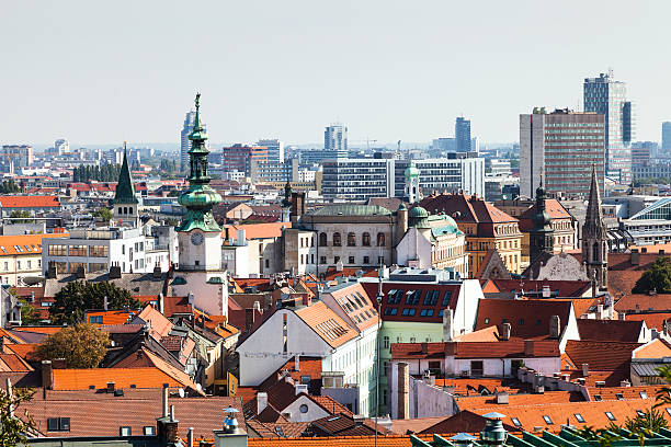 istock Bratislava town skyline with tower of Michael Gate 494084792