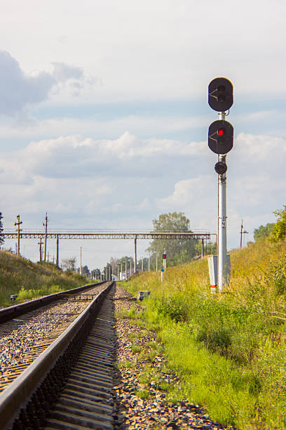 istock Railways with traffic lights on the roadside 494087632