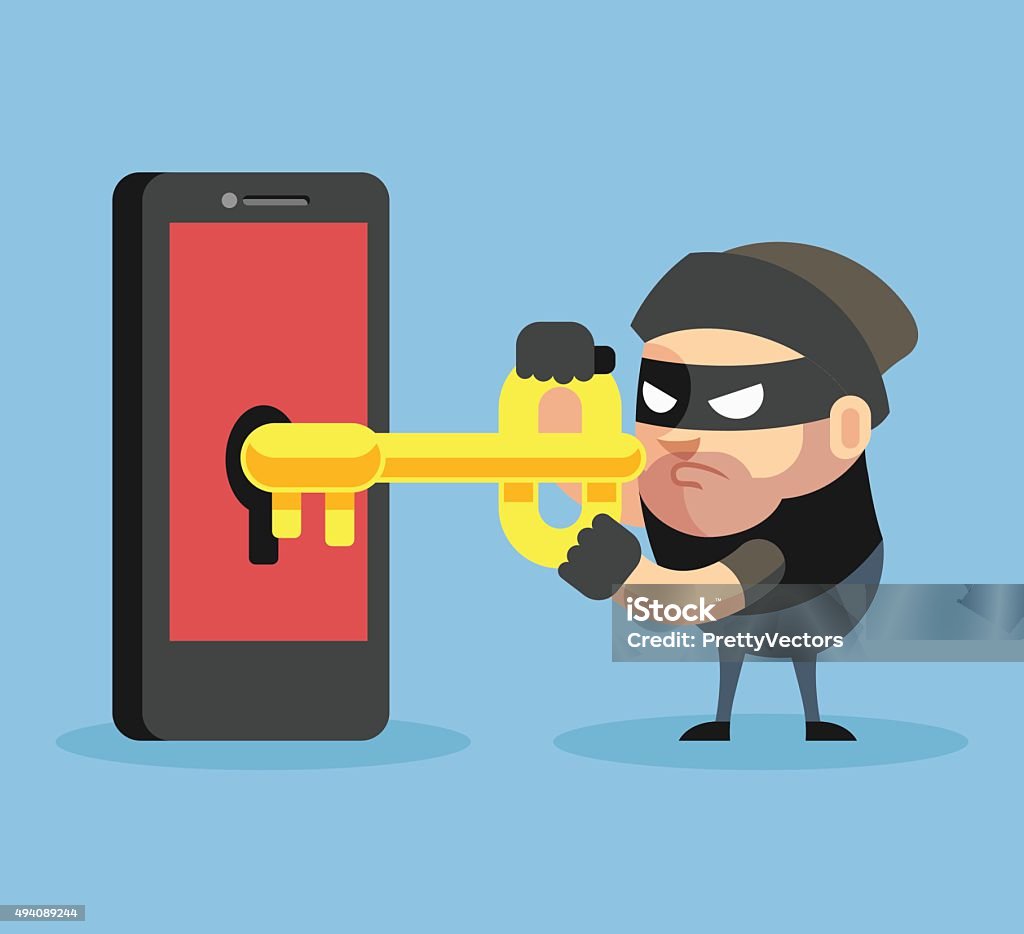 Hacker hacking smartphone. Vector flat illustration Telephone stock vector