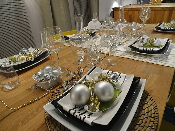 istock Image of Christmas dining table placemats / place-settings, baubles and decorations 494090932