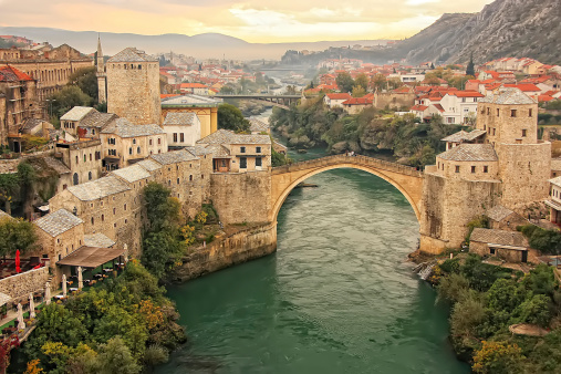La ciudad de Mostar con Stari más, Bosnia-Herzegovina photo