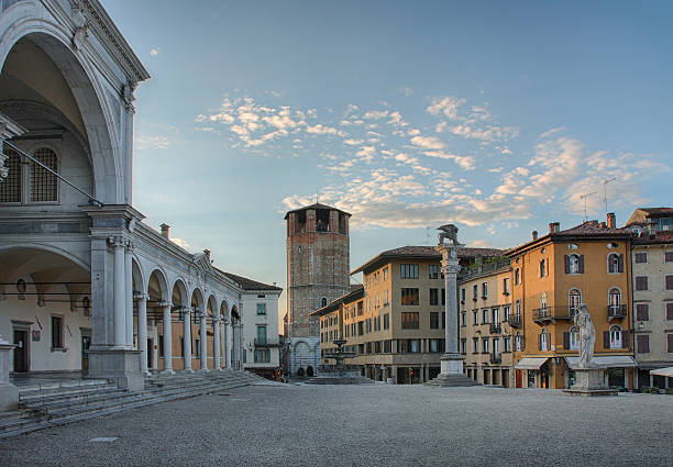 Piazza della Liberta in Udine, Italy at sunrise time. stock photo