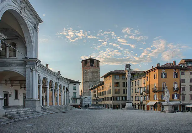 Photo of Piazza della Liberta in Udine, Italy at sunrise time.