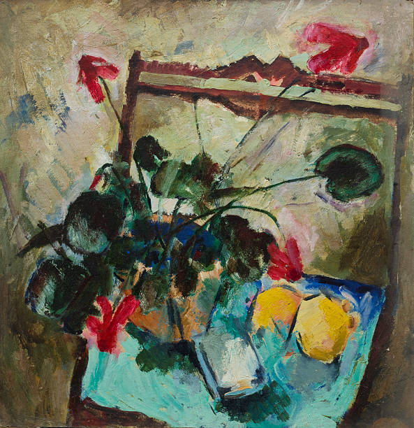 istock Oil painting. Still life with flowers and lemons 494091650
