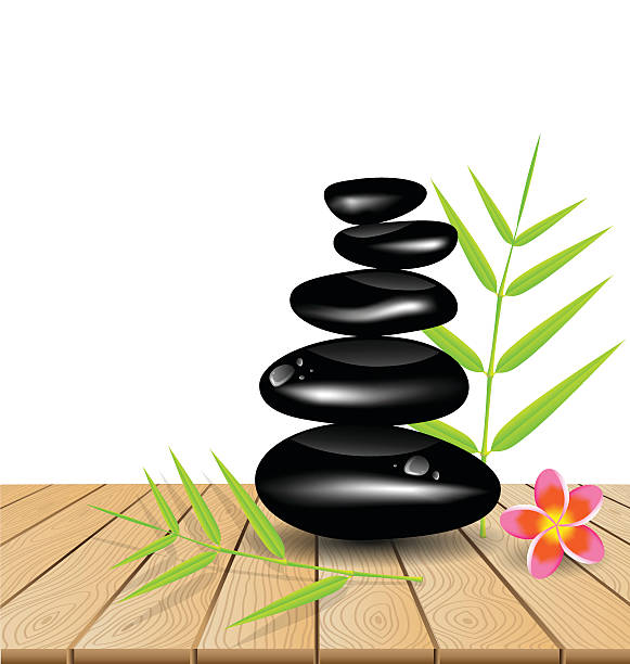 ilustrações, clipart, desenhos animados e ícones de massagem com pedras quentes na mesa de madeira - japanese culture massaging single flower nature