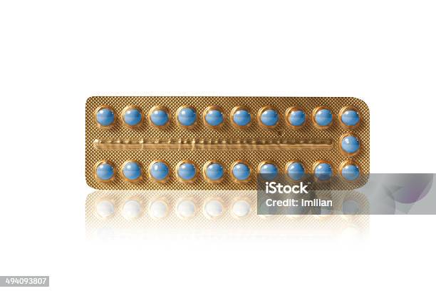 Blue Pills In A Blister Stock Photo - Download Image Now - Authority, Birth Control Pill, Blister