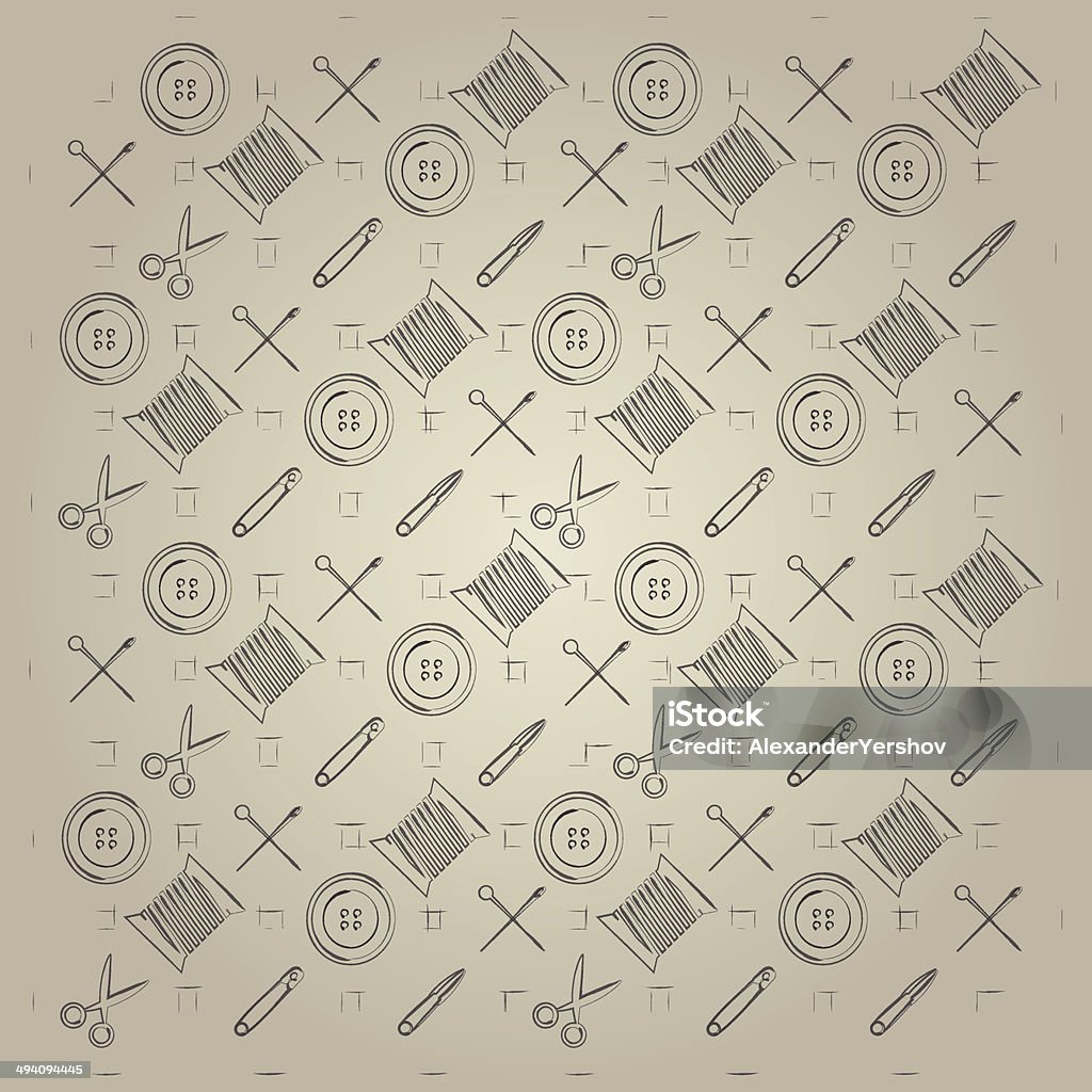 Gray background for handmade Pattern with vintage sewing tools on gray background. Art stock vector