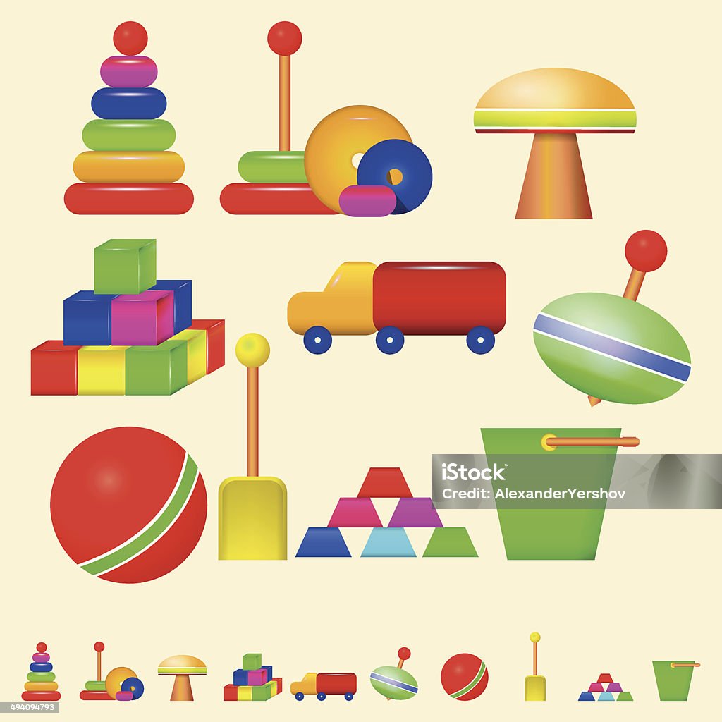 Illustration of children toys Colorful children toys. Set of vector illustrations on light background. Art stock vector