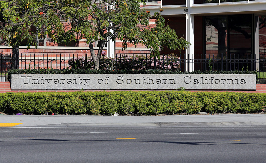Los Angeles, CA, USA – March 17, 2014: The University of Southern California located near downtown Los Angeles. The University of Southern California is a private research university founded in 1880.