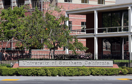 Los Angeles, CA, USA – March 17, 2014: The University of Southern California located near downtown Los Angeles. The University of Southern California is a private research university founded in 1880.