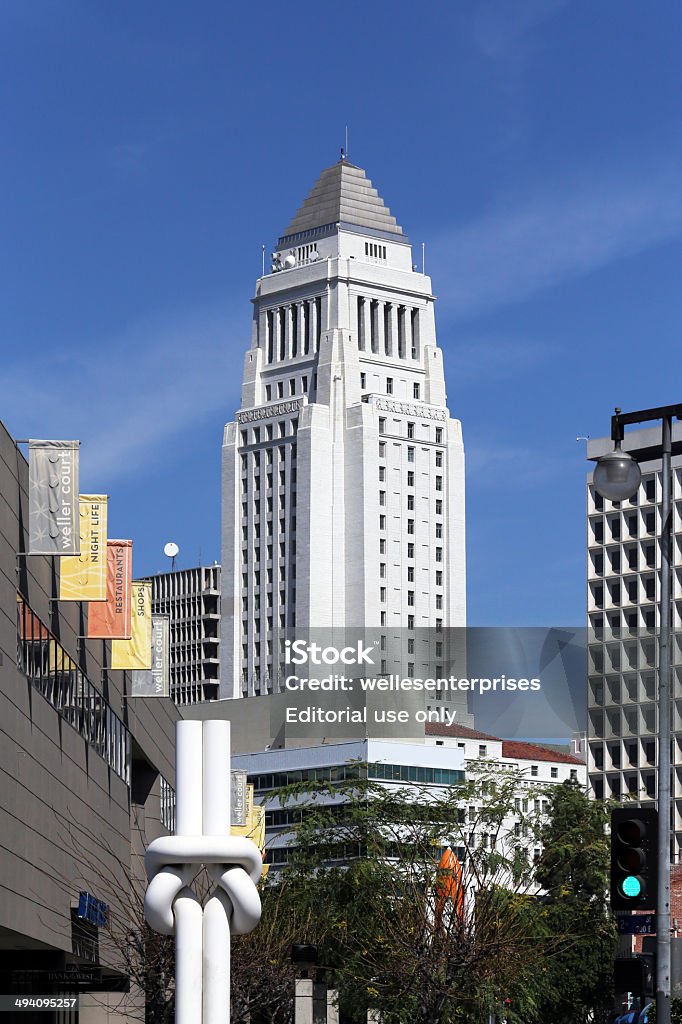 Los Angeles City Hall Los Angeles, CA, USA – March 17, 2014: Los Angeles City Hall located in downtown Los Angeles. Los Angeles City Hall is the center of the government of the city of Los Angeles. Building Exterior Stock Photo