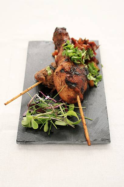 un kebab de pollo a cerdo canapé de inicio - japanese culture japan japanese ethnicity asian and indian ethnicities fotografías e imágenes de stock