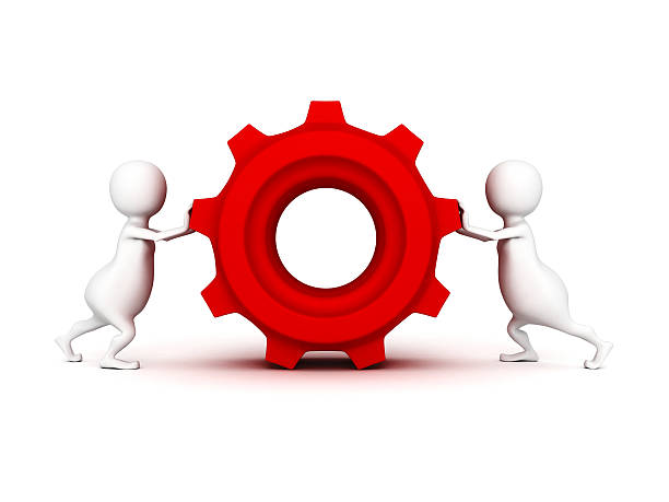 istock white people push red cogwheel gear 494096833