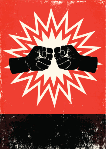 Red and black poster with two fists