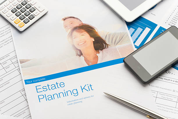 istock Estate planning brochure with mature couple 494098261