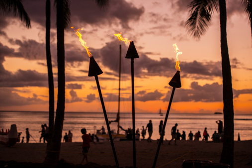 Torch Lighting in Waikiki on Sunset