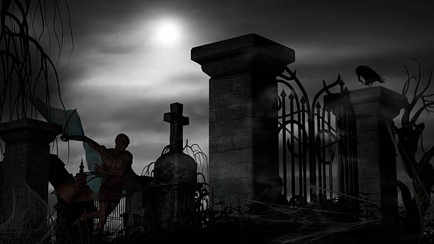 vampire dans un cimetière dans un brouillard nuit - horor photos et images de collection