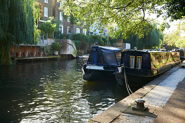 Late summer at the Canal Houseboats on Regent's Canal camden lock stock pictures, royalty-free photos & images