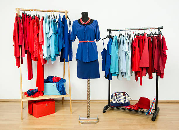 istock Dressing closet with colors blue and red clothes. 494120865