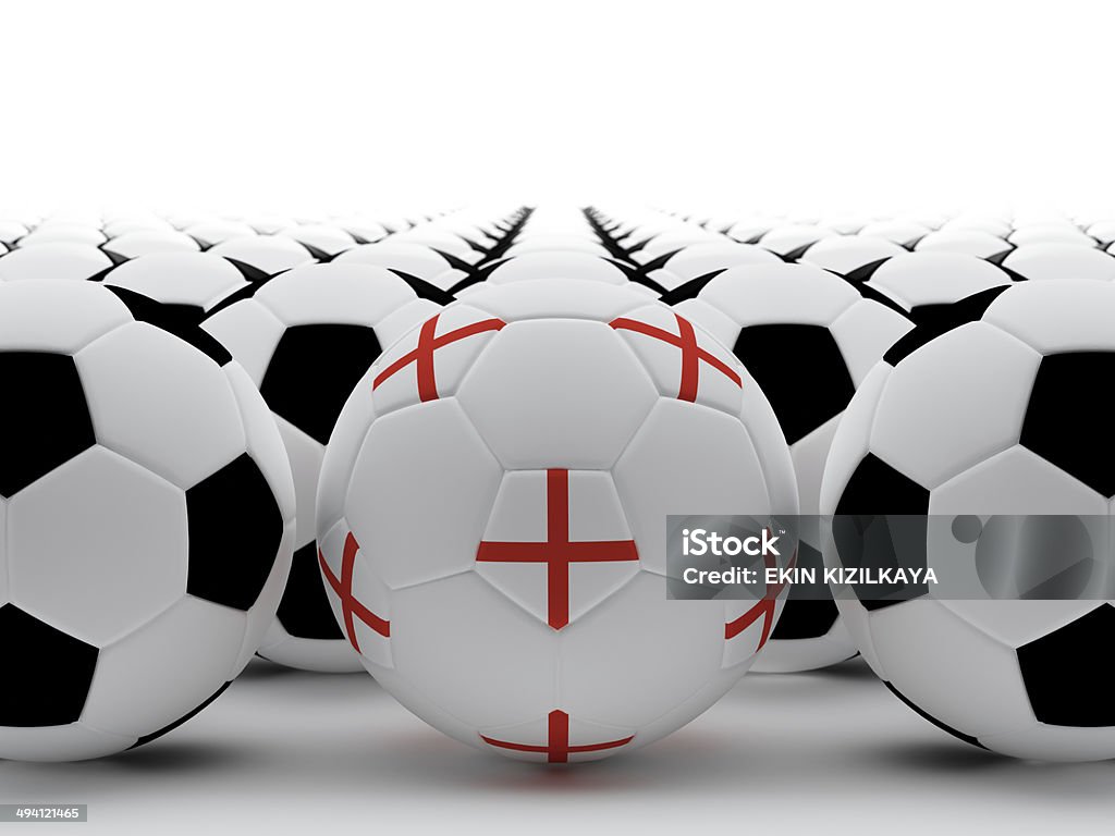 English football Endless array of soccer balls. Ball with English flag on white. Digitally Generated Image Stock Photo