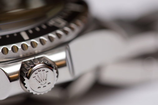 Hallandale, USA - May 16, 2014: Closeup image of a Rolex Deepsea adjustment crown in the locked position.