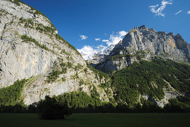 sonne langsam ambiente im lauterbrunnen valley (berner alpen, schweiz - monch sun snow european alps stock-fotos und bilder