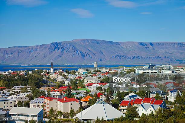 Beautiful Wideangle Aerial View Of Reykjavik Iceland Harbor And Skyline Stock Photo - Download Image Now