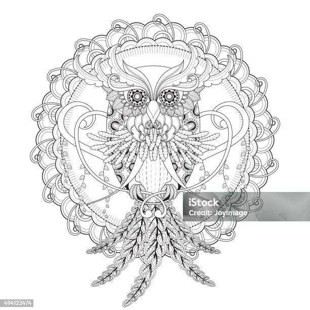 Gorgeous Owl Coloring Page Stock Illustration - Download Image Now - Brochure, Mandala, Tattoo